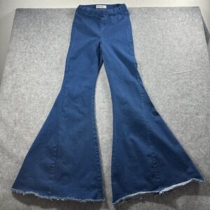 Three Bird Nest Bell Bottom Flare Jeans Women S Pull On Boho Raw Hem Stretch